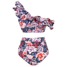 Cargar imagen en el visor de la galería, High Waisted - Azul con flores y vuelos