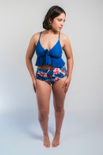Cargar imagen en el visor de la galería, High Waisted - Two Piece Palm Leaves and Blue Bikini with Pads