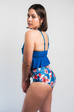 Cargar imagen en el visor de la galería, High Waisted - Two Piece Palm Leaves and Blue Bikini with Pads
