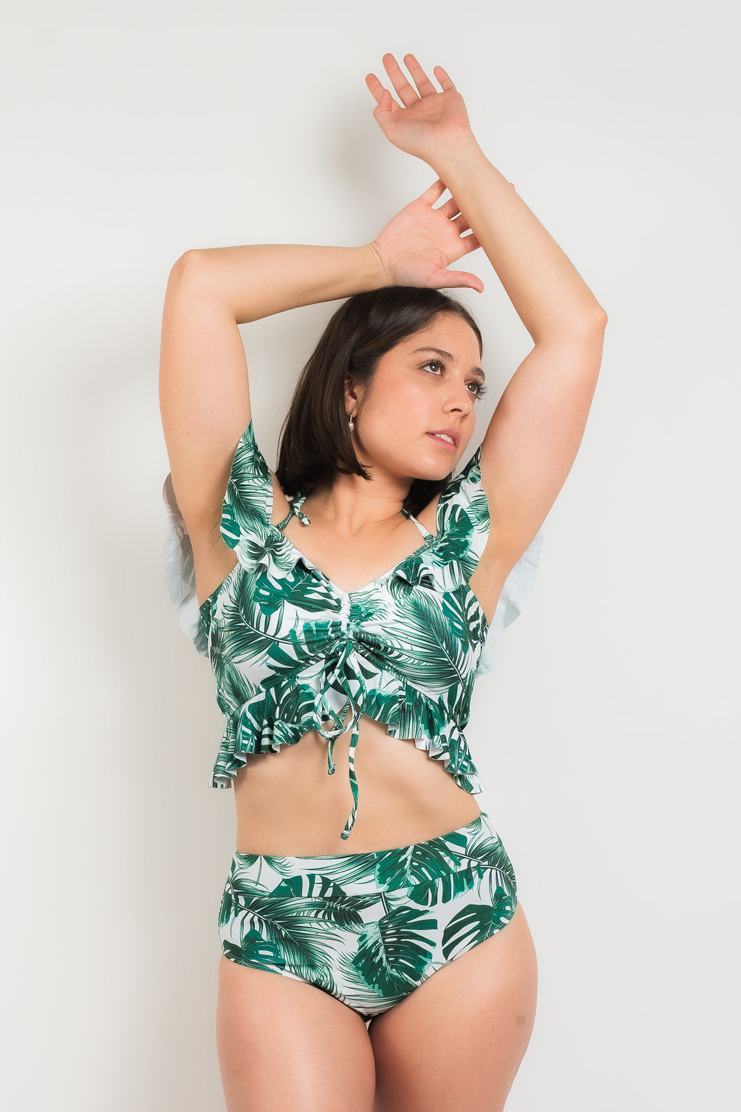 High Waisted - Two Piece Green Leaves