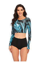 Cargar imagen en el visor de la galería, High Waisted - Long sleeve leaves print black suit
