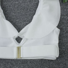 Cargar imagen en el visor de la galería, High Waisted - White Bikini Metal Buckle with Ruffles
