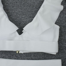 Cargar imagen en el visor de la galería, High Waisted - White Bikini Metal Buckle with Ruffles
