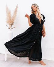 Cargar imagen en el visor de la galería, Long Black Boho Dress Slubbed
