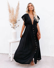 Cargar imagen en el visor de la galería, Long Black Boho Dress Slubbed
