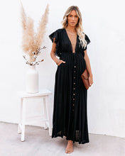 Cargar imagen en el visor de la galería, Long Black Boho Dress Slubbed
